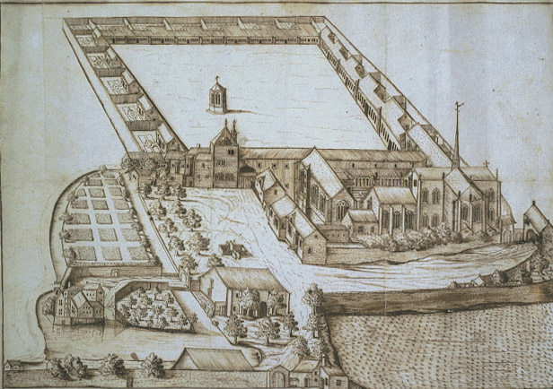 Aimé Piron, Vue en perspective de la chartreuse de Champmol, 1686, bibliothèque municipale de Dijon.